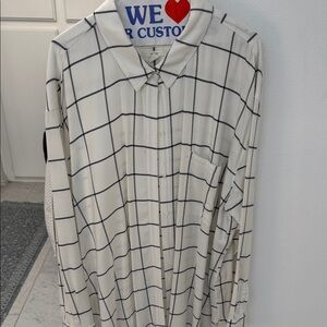 Elegant White and Black Grid Women's Button Down Shirt